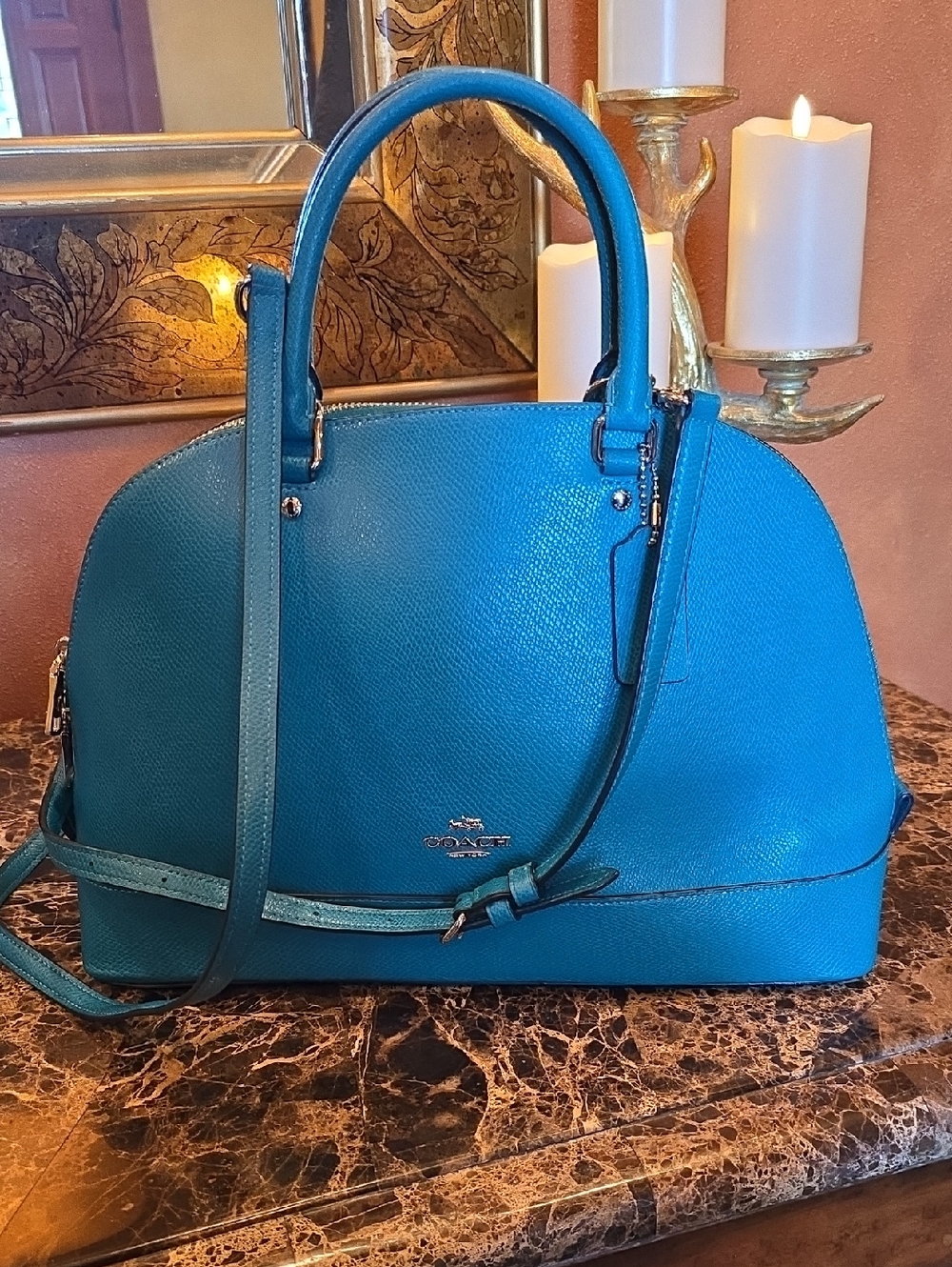 Coach Turquoise Dome Satchel - Structured Leather Handbag